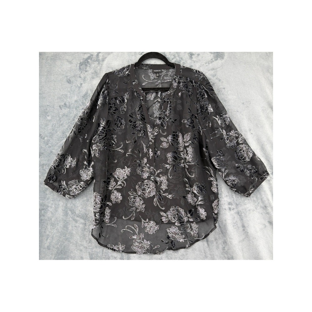 Torrid Top Womens Size 1 US 1X Sheer Velvet Burnout Whimsigoth Dark Romantic